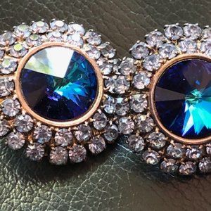 Faux Diamonds Blue Rhinestone EARRINGS clip-on